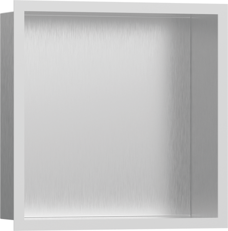 Hansgrohe XtraStoris Individual Wall Niche Brushed Stainless Steel With Design Frame 300/300/100 - Matt White - 56097700