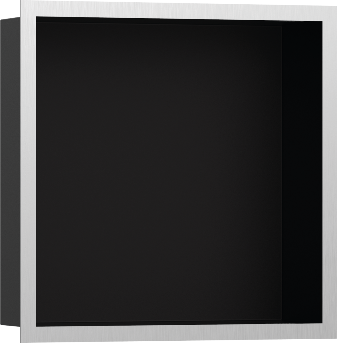 Hansgrohe XtraStoris Individual Wall Niche Matt Black With Design Frame 300/300/100 - Brushed Stainless Steel - 56098800