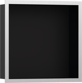 Hansgrohe XtraStoris Individual Wall Niche Matt Black With Design Frame 300/300/100 - Brushed Stainless Steel - 56098800