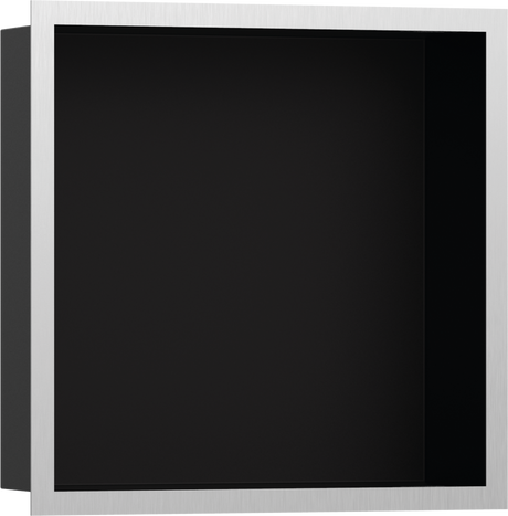 Hansgrohe XtraStoris Individual Wall Niche Matt Black With Design Frame 300/300/100 - Brushed Stainless Steel - 56098800