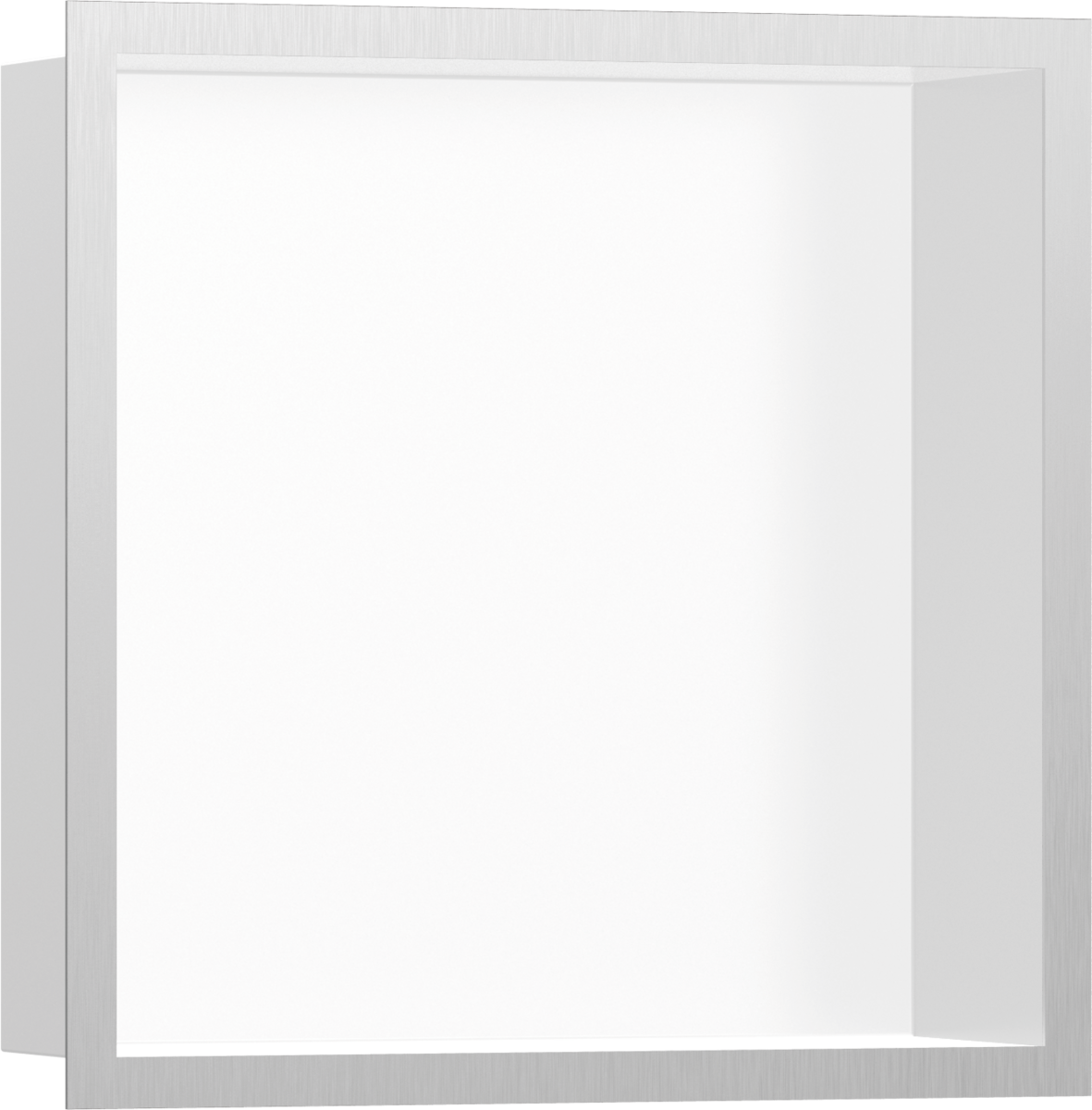 Hansgrohe XtraStoris Individual Wall Niche Matt White With Design Frame 300/300/100 - Brushed Stainless Steel - 56099800