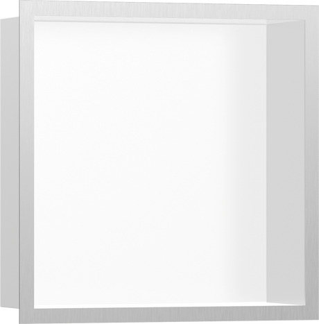 Hansgrohe XtraStoris Individual Wall Niche Matt White With Design Frame 300/300/100 - Brushed Stainless Steel - 56099800