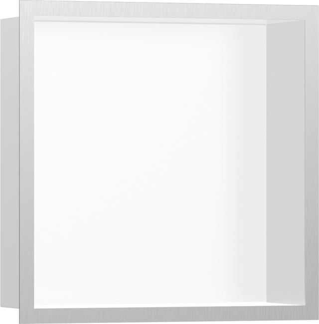 Hansgrohe XtraStoris Individual Wall Niche Matt White With Design Frame 300/300/100 - Brushed Stainless Steel - 56099800