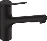 Hansgrohe Zesis M33 Single Lever Kitchen Mixer 150 Pull-out Spray 2jet - Matt Black - 74800670
