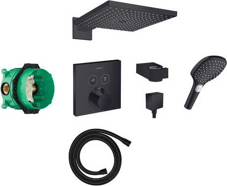 Hansgrohe Square Select Concealed Valve With Raindance (300) Overhead And Select Hand Shower - Matt Black - 88102087