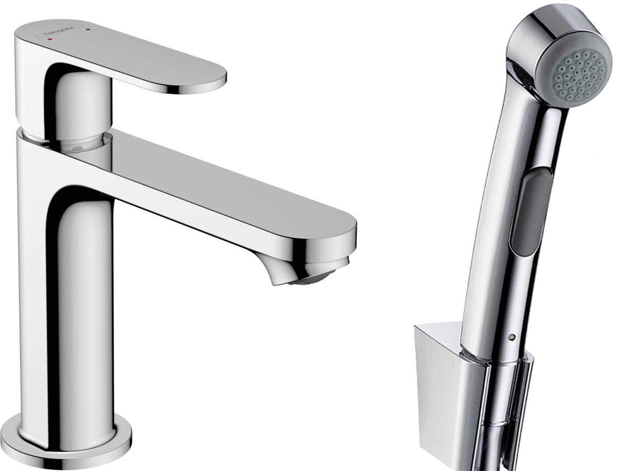hansgrohe Rebris S Single lever basin mixer 110 with bidette hand shower and shower hose 1600mm without waste set - Chrome - 72215000
