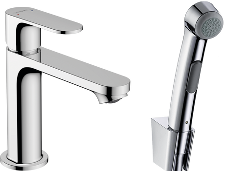 hansgrohe Rebris S Single lever basin mixer 110 with bidette hand shower and shower hose 1600mm without waste set - Chrome - 72215000