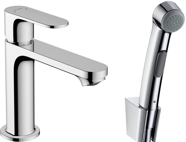hansgrohe Rebris S Single lever basin mixer 110 with bidette hand shower and shower hose 1600mm without waste set - Chrome - 72215000