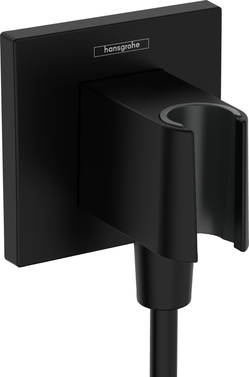 Hansgrohe FixFit E Wall Outlet With Shower Holder - Matt Black - 26889670