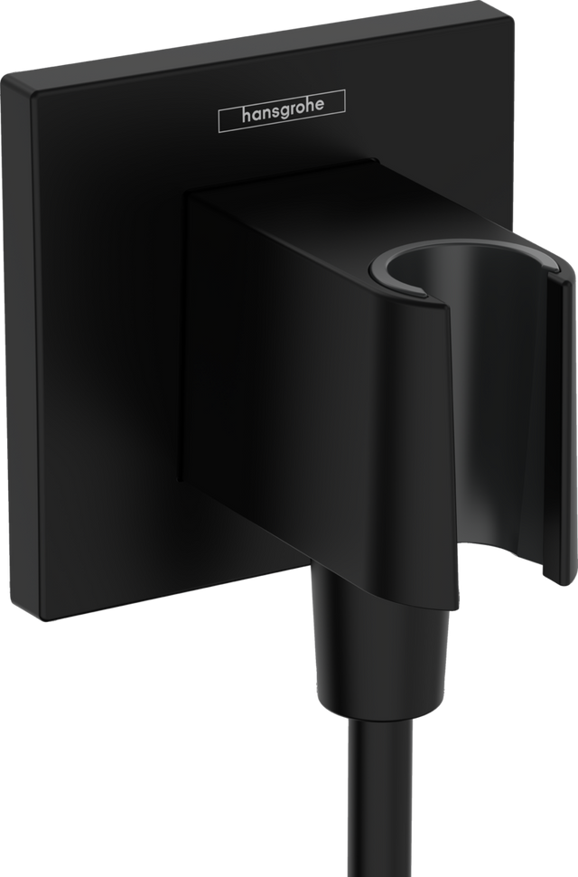 Hansgrohe FixFit E Wall Outlet With Shower Holder - Matt Black - 26889670
