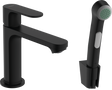 hansgrohe Rebris S Single lever basin mixer 110 with bidette hand shower and shower hose 1600mm without waste set - Matt Black - 72215670