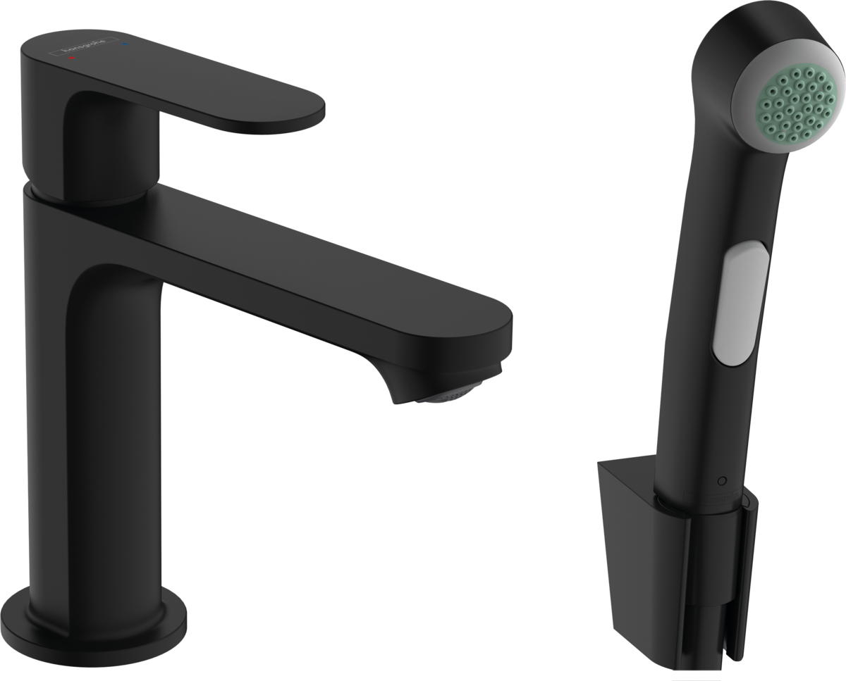 hansgrohe Rebris S Single lever basin mixer 110 with bidette hand shower and shower hose 1600mm without waste set - Matt Black - 72215670