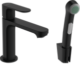 hansgrohe Rebris S Single lever basin mixer 110 with bidette hand shower and shower hose 1600mm without waste set - Matt Black - 72215670