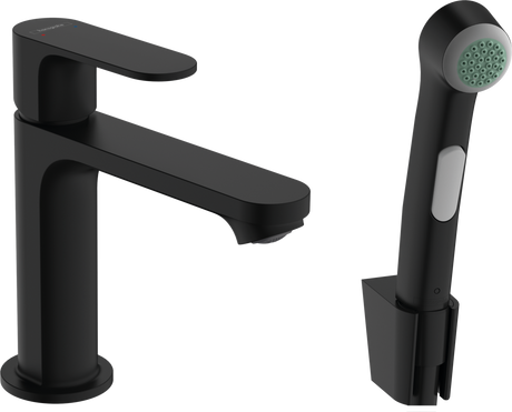 hansgrohe Rebris S Single lever basin mixer 110 with bidette hand shower and shower hose 1600mm without waste set - Matt Black - 72215670