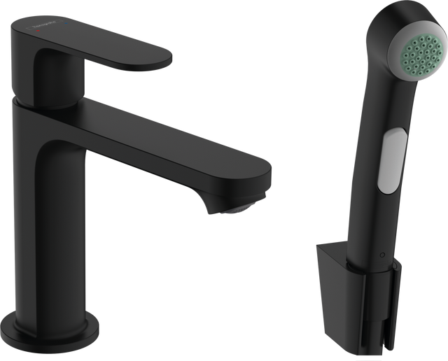 hansgrohe Rebris S Single lever basin mixer 110 with bidette hand shower and shower hose 1600mm without waste set - Matt Black - 72215670