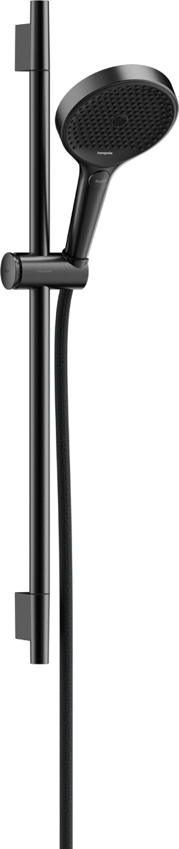 Hansgrohe Rainfinity Shower Set 130 3jet with Shower Bar S Puro 65 Cm and Push Slider And Designflex Textile Shower Hose 160 Cm - Brushed Black Chrome - 28745340
