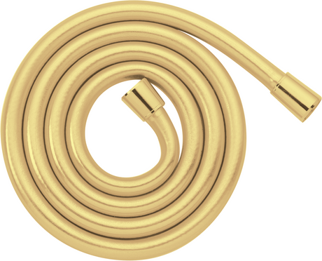 Hansgrohe Isiflex Shower Hose 1600mm in polished gold finish with anti-microbial coating and flexible metallic spiral wrap.