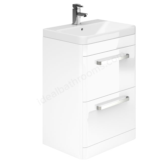 Oakham Vermont Floor Standing Vanity Unit & 1 Tap Hole Basin 800mm 2 Drawer - White Gloss