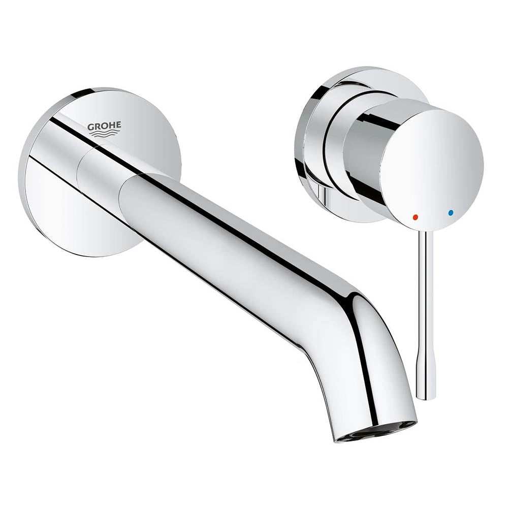 Grohe Essence Wall Mounted 2 Hole Basin Mixer in chrome with StarLight finish and minimalist design