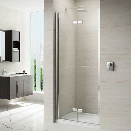 Merlyn 8 Series Frameless Hinged Bi-Fold Shower Door 760mm Wide 8mm Glass - M87111