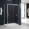 Merlyn Mbox Loft 1200mm wide sliding shower door with 6mm clear glass and chrome frame designed for reversible installation and leak prevention.