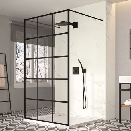 Merlyn Black 1200mm Wide Squared Double Entry Showerwall 8mm Glass - Excluding Tray - BLKFSWCTL120D