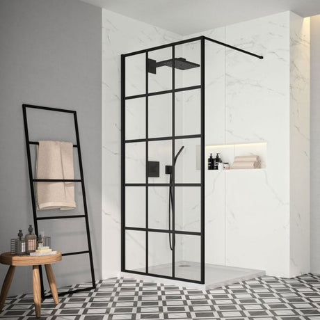 Merlyn Black 1000mm Wide Squared Showerwall 8mm Glass - Excluding Tray - BLKFSWCTL100