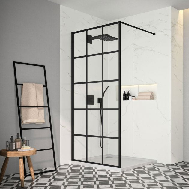 Merlyn Black 1000mm Wide Squared Showerwall 8mm Glass - Excluding Tray - BLKFSWCTL100