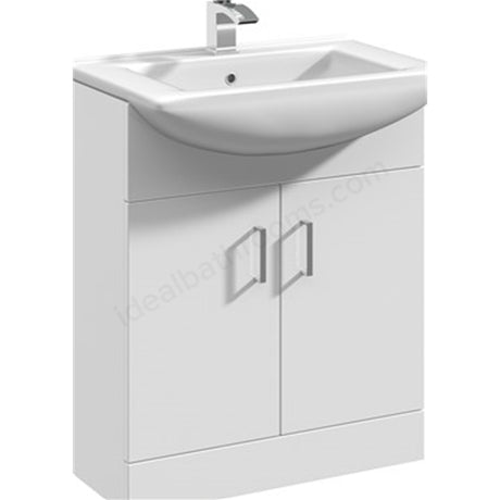 Oakham Alaska Vanity Unit & 1 Tap Hole Basin 2 Door 650mm - White