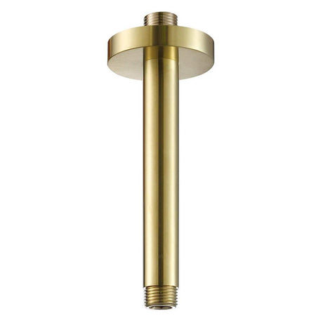 Ceiling mounted brushed brass shower arm with sleek modern design and durable brass construction