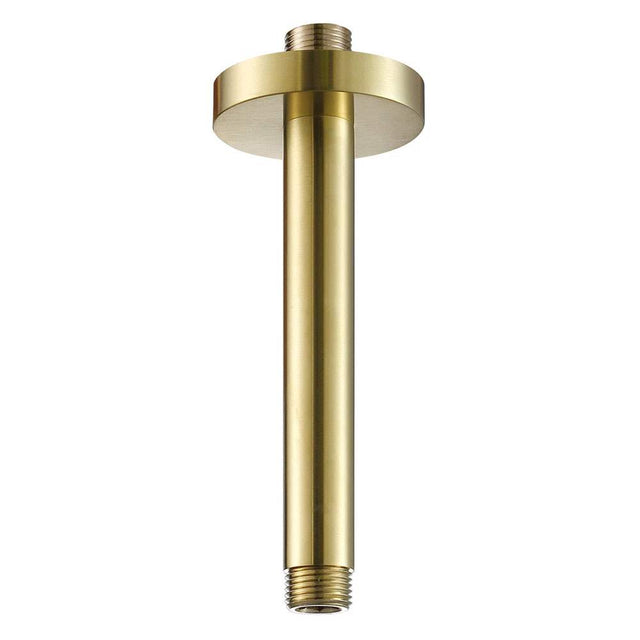 Ceiling mounted brushed brass shower arm with sleek modern design and durable brass construction
