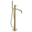JTP Vos Freestanding Bath Shower Mixer in brushed brass with handheld shower and ceramic disc technology