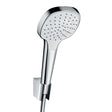 Hansgrohe Croma Select E white and chrome shower holder set with 1jet rain spray and 1600mm hose