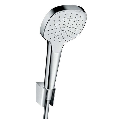 Hansgrohe Croma Select E chrome and white shower holder set with adjustable holder and 1250mm hose for flexible use