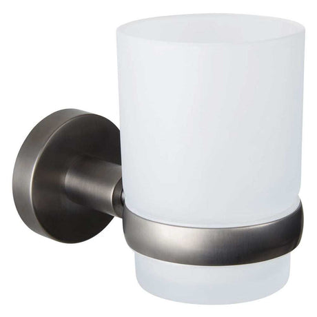 JTP Vos Tumbler & Holder Brushed Black with frosted glass and sleek wall mount design for modern bathrooms