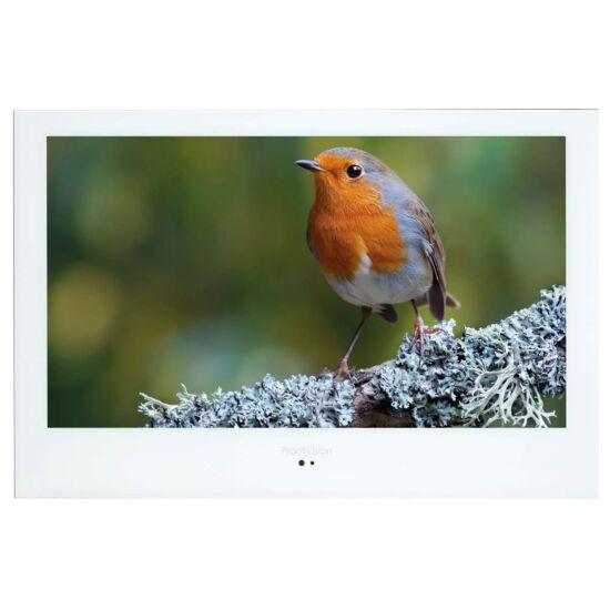 ProofVision 19 inch premium widescreen waterproof bathroom TV in white with slim design and anti-fog screen