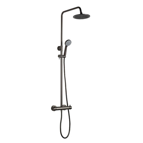 JTP Vos Thermostatic Shower in brushed black with overhead rain shower and handheld showerhead