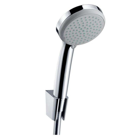 HANSGROHE Croma 100 chrome hand shower with holder and 125 cm shower hose featuring multiple spray settings and QuickClean technology