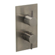 JTP Vos single outlet thermostatic brushed black concealed shower valve with dual control knobs and modern design