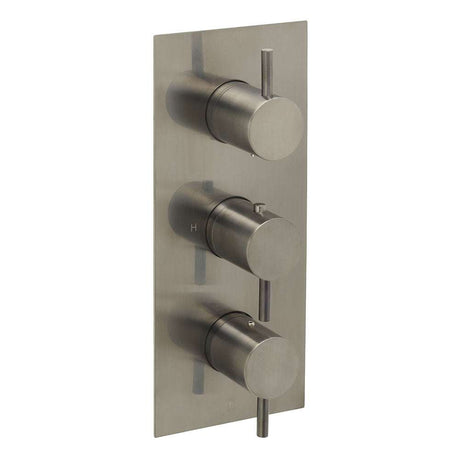 JTP Vos Triple Outlet thermostatic concealed shower valve in brushed black with vertical design