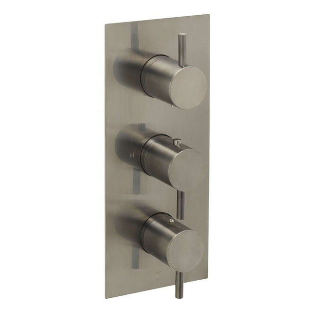 JTP Vos Triple Outlet thermostatic concealed shower valve in brushed black with vertical design