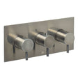 JTP Vos Triple Outlet thermostatic concealed shower valve in brushed black with horizontal three-knob design