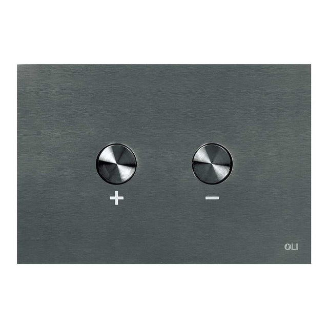 JTP Steel Pneumatic brushed black steel flush plate with dual round buttons for modern bathroom.