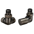 JTP Vos Corner Radiator Valves in brushed black finish for corner installation with durable, corrosion-resistant design and precision temperature control.