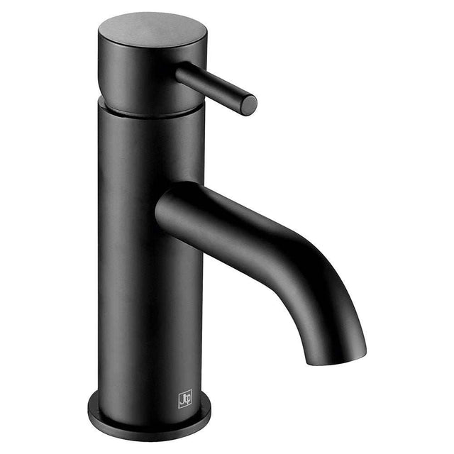 JTP Vos Single Lever matt black basin mixer with sleek modern design and heightened spout for easy water flow control