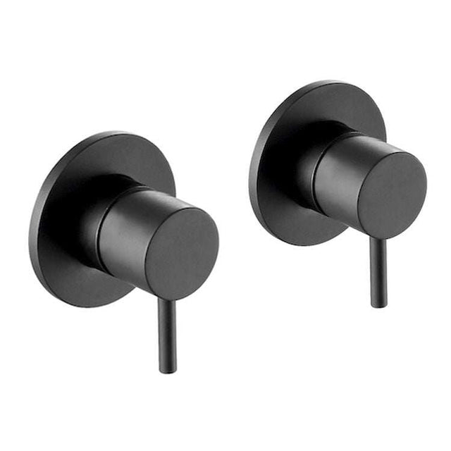 Pair of JTP Vos wall mounted side valves in matt black finish for modern bathroom decor
