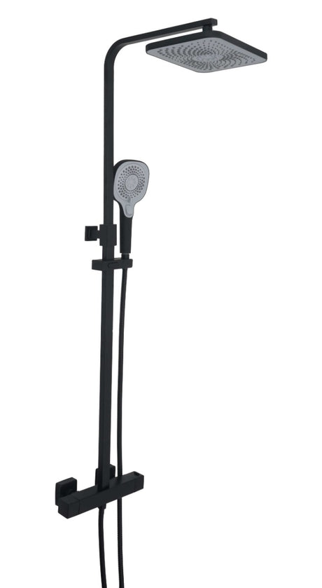 JTP HIX Thermostatic Bar Valve With 2 Outlets, Adjustable Riser And Multifunction Shower Handle - Matt Black - 38819MB