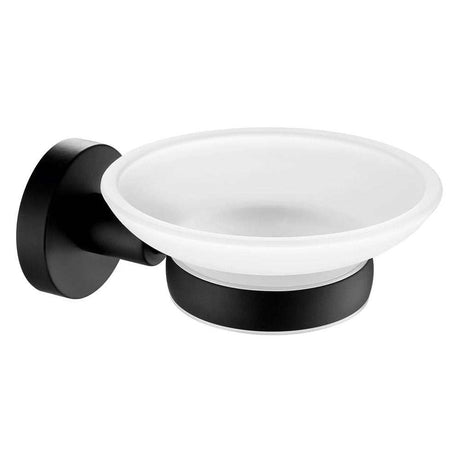 JTP Vos Soap Dish matt black wall-mounted with frosted glass bowl for modern bathroom decor