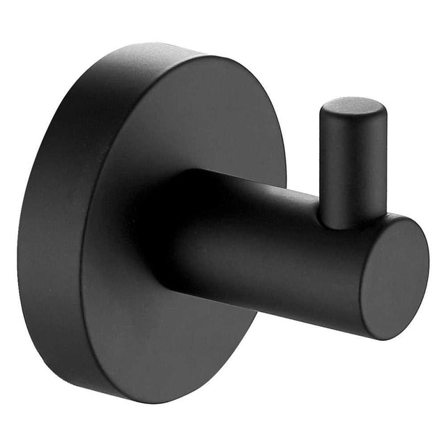 JTP Vos Single Robe Hook in matte black with sleek, modern design and durable construction for bathroom use