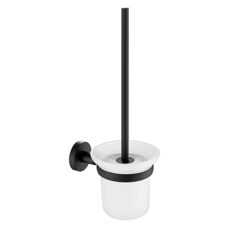 JTP Vos Toilet Brush and Holder in matt black with wall mount, dense bristles, and anti-scratch design for stylish and durable bathroom cleaning.
